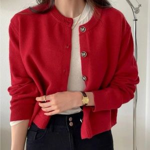 Red sweater cardigan cropped